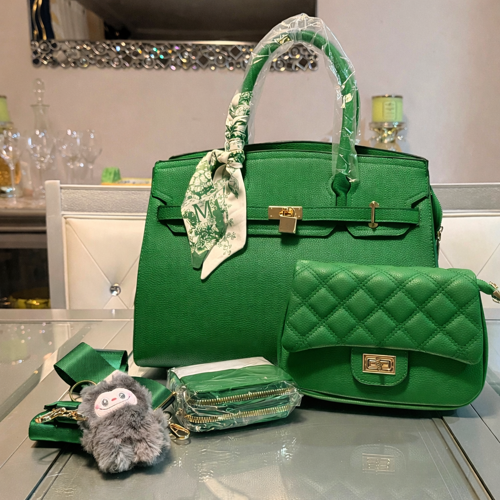 Elegant Structured Tote Set with Quilted Crossbody & Accessories