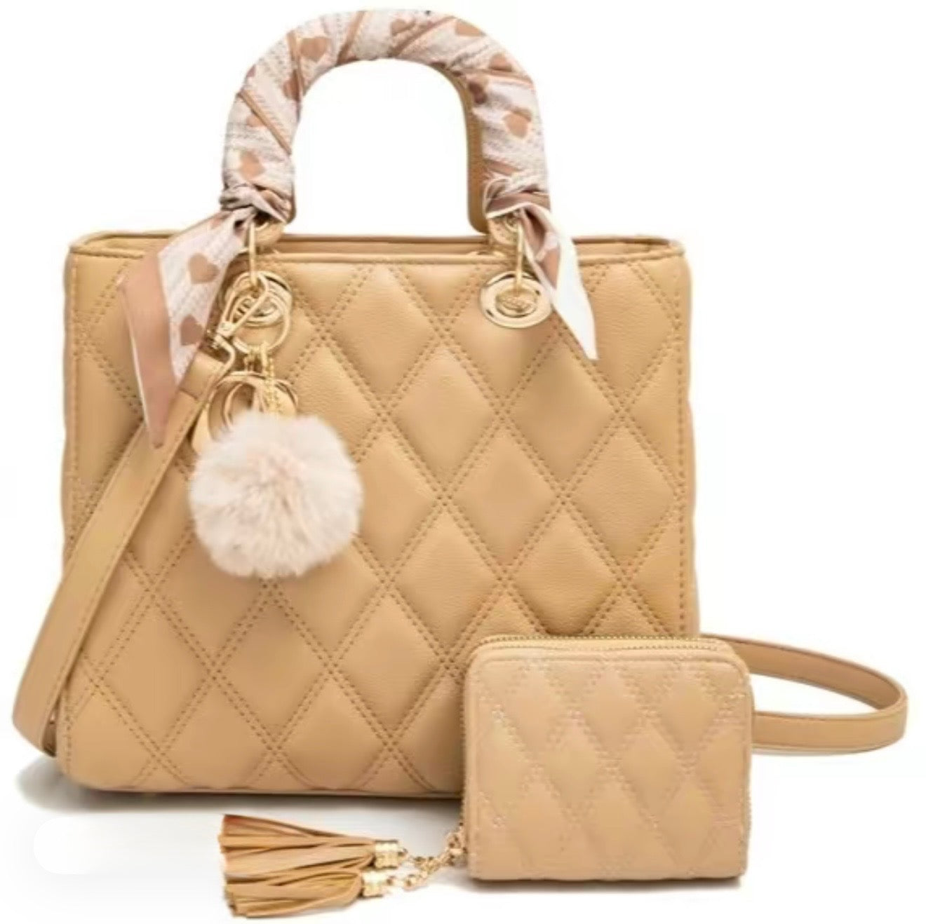 Quilted Luxe Tote Set – Cognac Elegance
