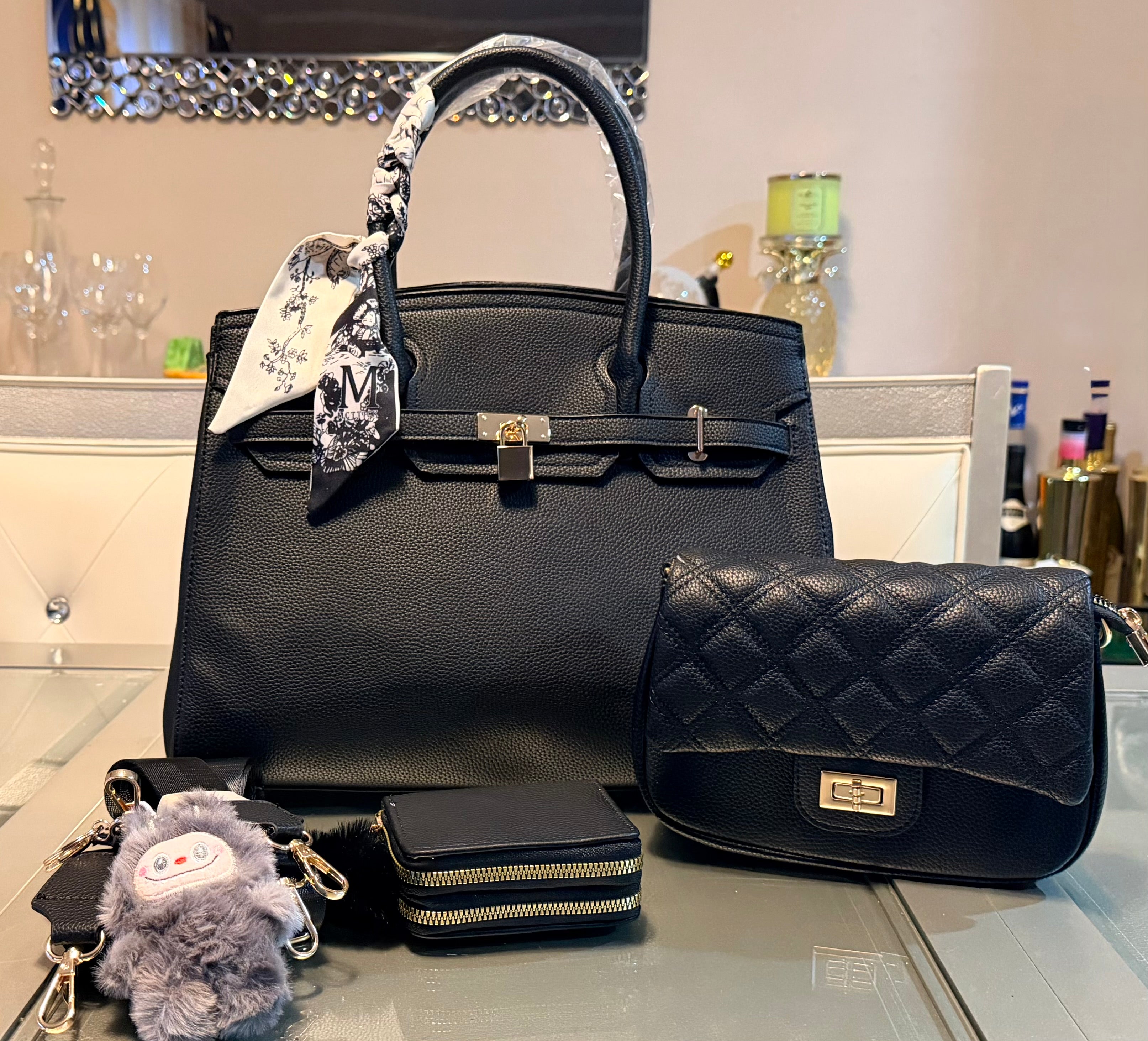 Elegant Structured Tote Set with Quilted Crossbody & Accessories