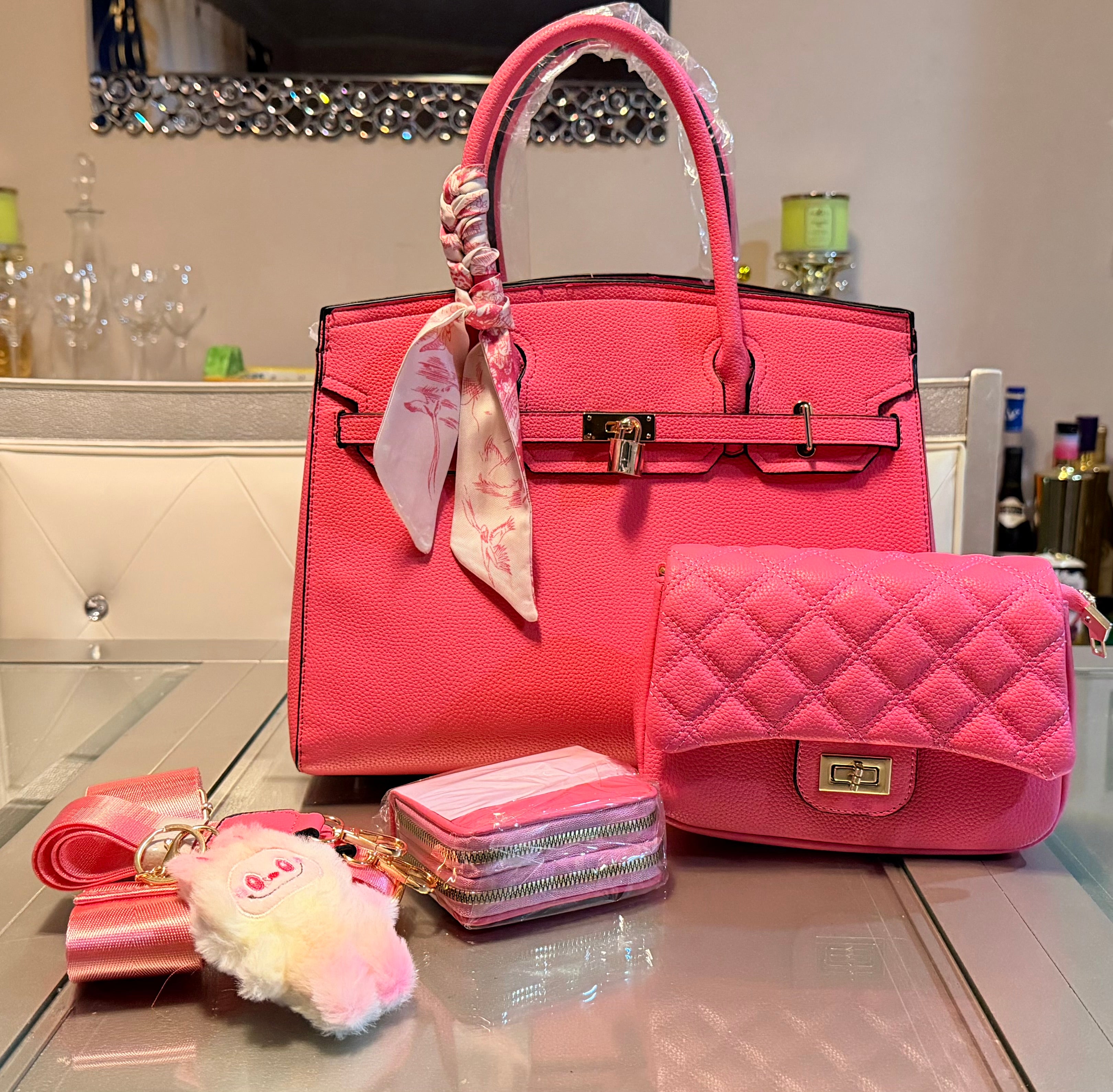 Elegant Structured Tote Set with Quilted Crossbody & Accessories