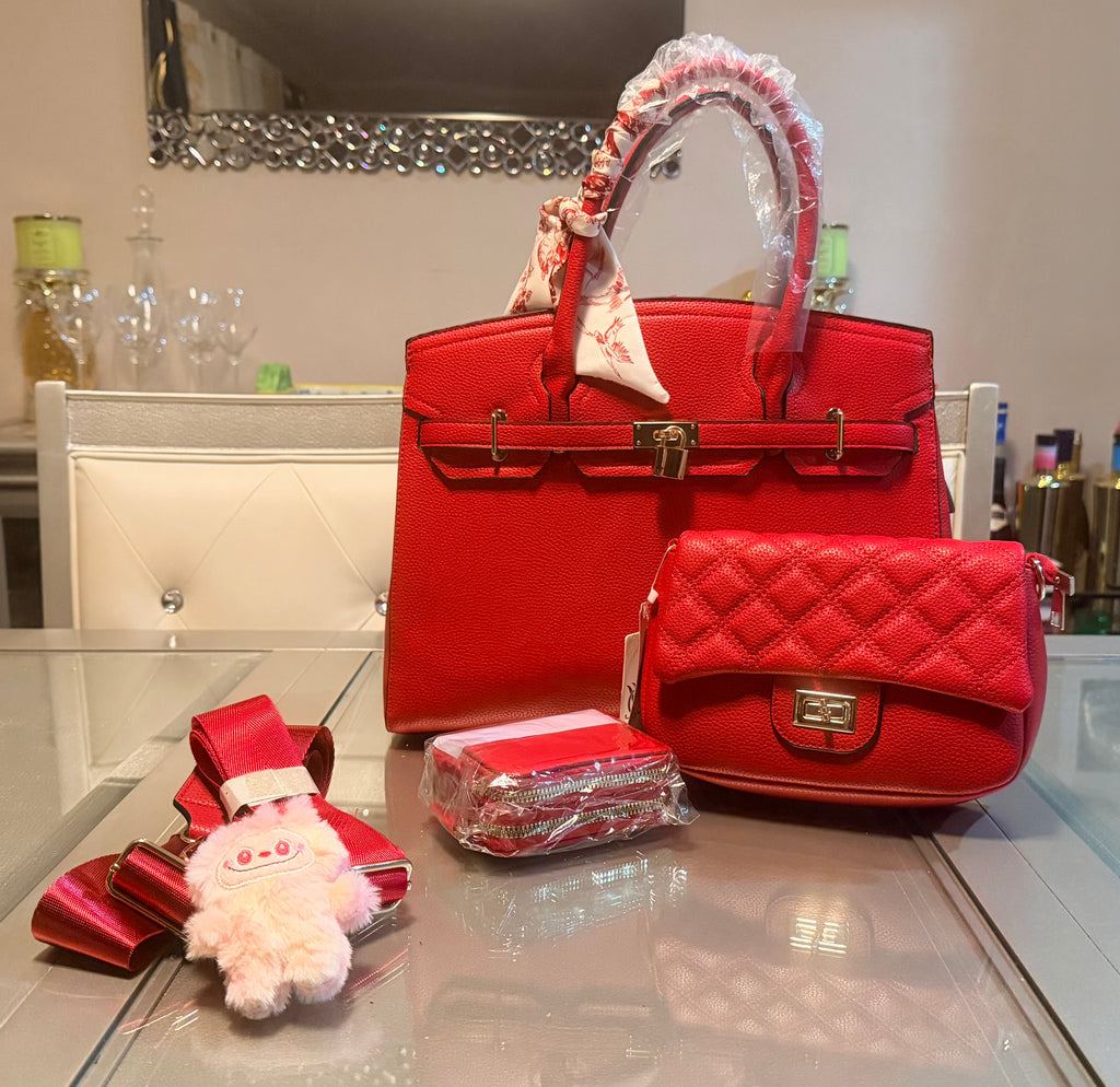 Elegant Structured Tote Set with Quilted Crossbody & Accessories