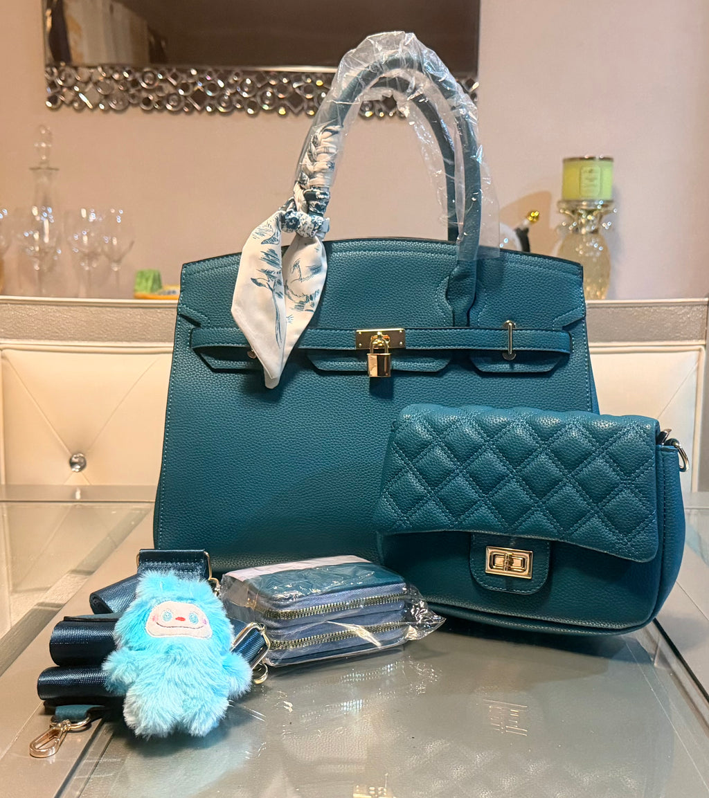 Elegant Structured Tote Set with Quilted Crossbody & Accessories