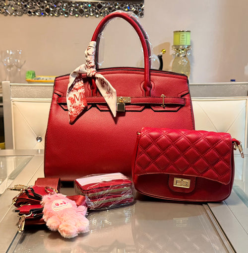 Elegant Structured Tote Set with Quilted Crossbody & Accessories