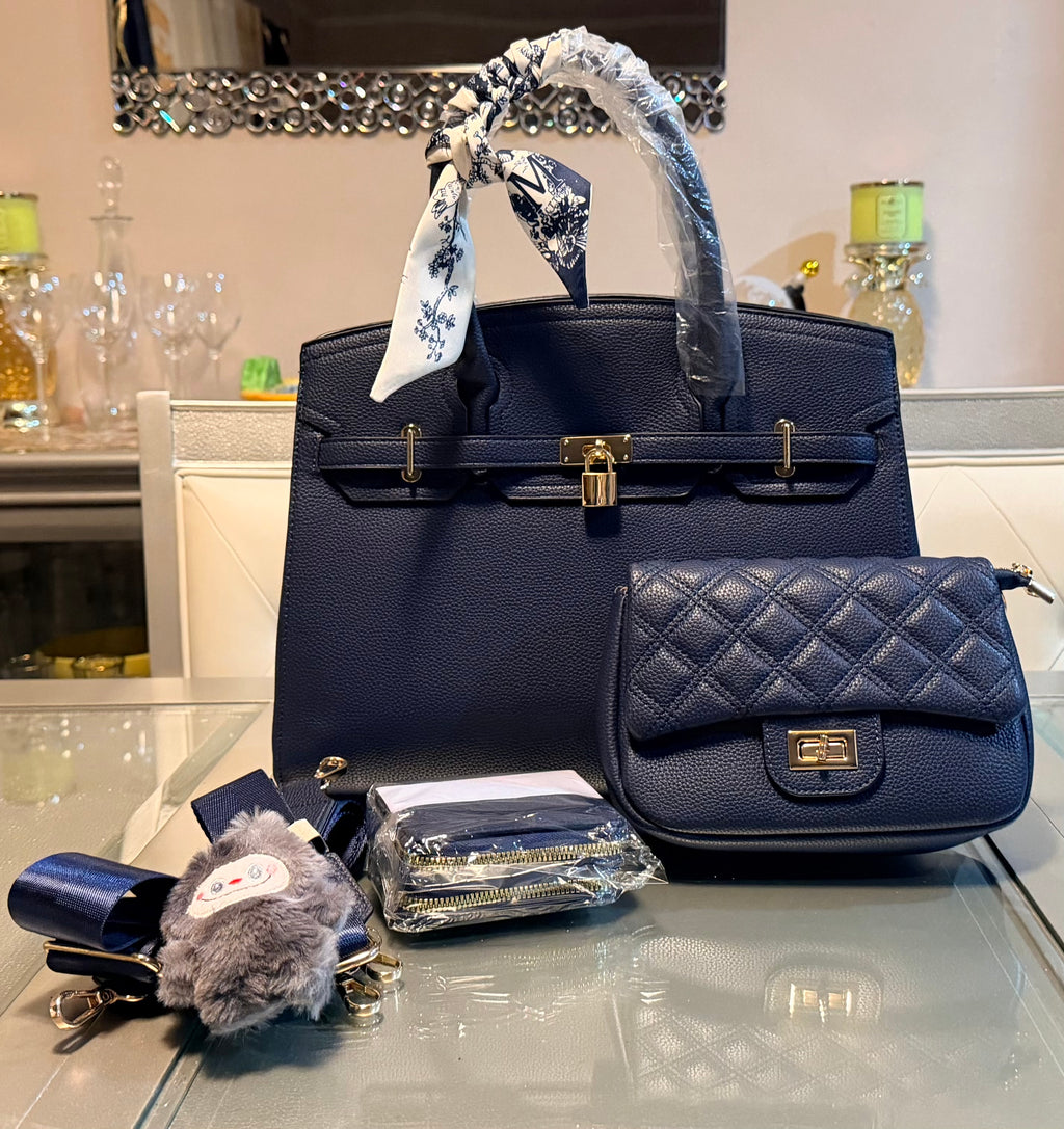 Elegant Structured Tote Set with Quilted Crossbody & Accessories